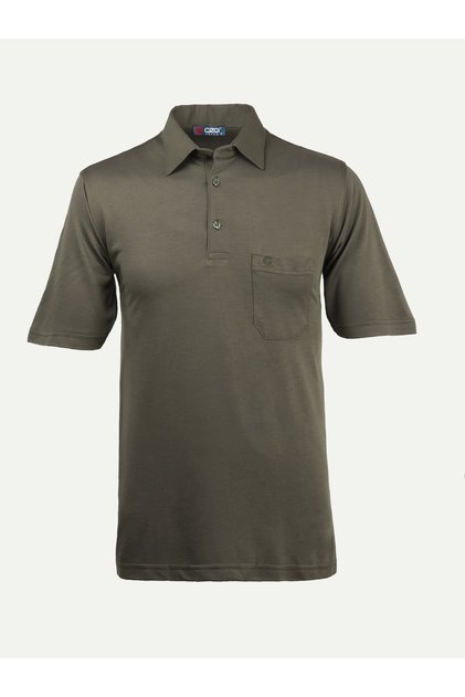Men's Oversize Shirt Collar T-Shirt Plain Khaki Color Casual Pocket Detailed