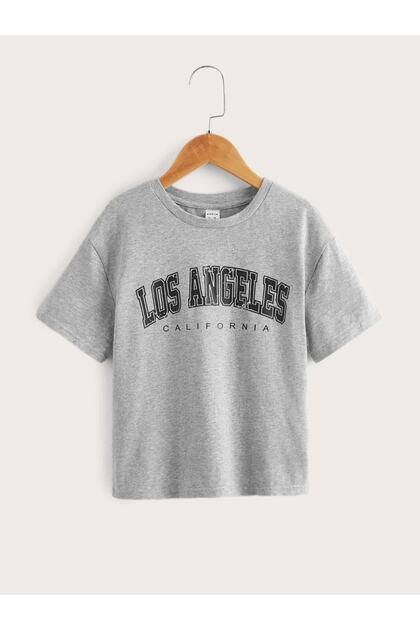 Filled Los Angeles Printed Gray Melange Oversize Children's T-shirt