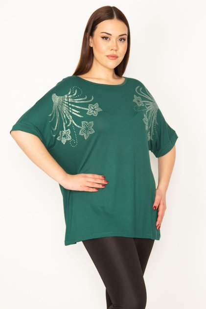 Women's Green Large Size Stone Detailed Tunic 65n36425