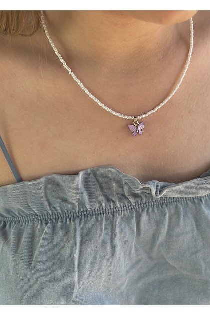 Lilac mother-of-pearl butterfly women's sand necklace