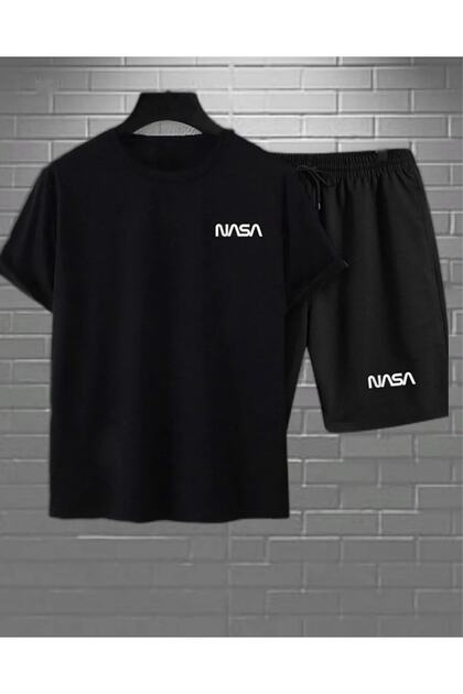 2'li Nasa Şort T-shirt Takım Siyah Takım NASASORTTSHIRT