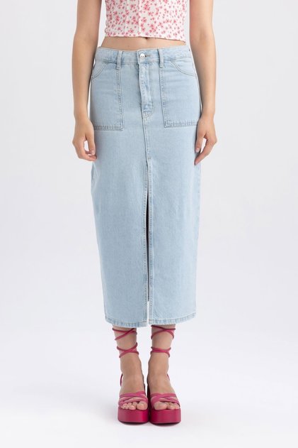 Cargo Fit 100% Cotton Maxi Jean Skirt A9385ax23hs