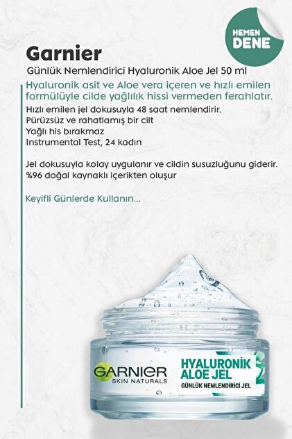 Garnier Gnlk Nemlendirici Hyaluronik Aloe Jel 50 ml - Fiyat, Yorumlar