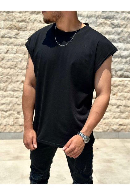 Basic Oversize Kolsuz Sporcu/Günlük Tshirt Siyah