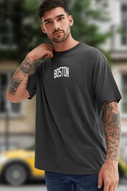Men's Boston Printed Smoked Crew Neck T-Shirt