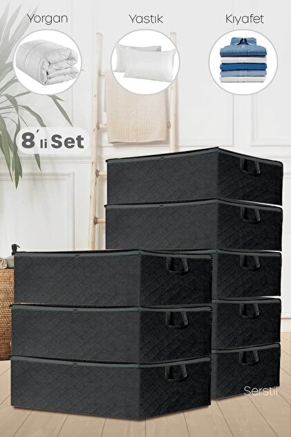 Serstil 8 Adet - Siyah Baza Altı Ve Çekyat Tipi Hurç 64 X 45 X 22