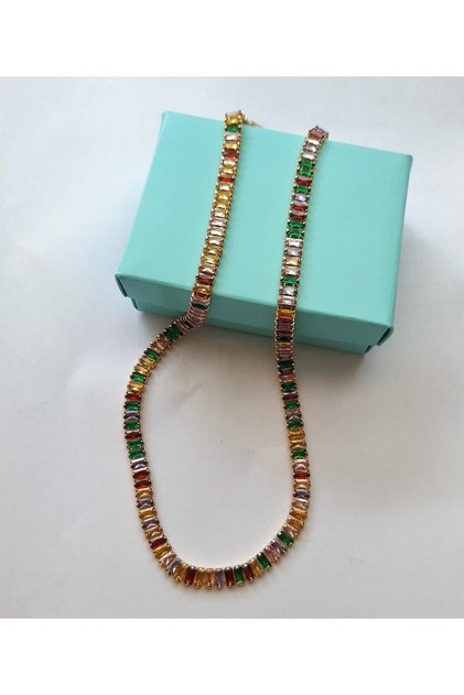 Colorful Gold Waterway Baguette Necklace