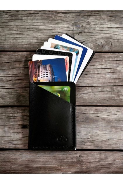 Black Minimal Handmade Genuine Leather Card Holder