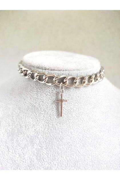 Thin Cross Gothic Metal Choker Kolye