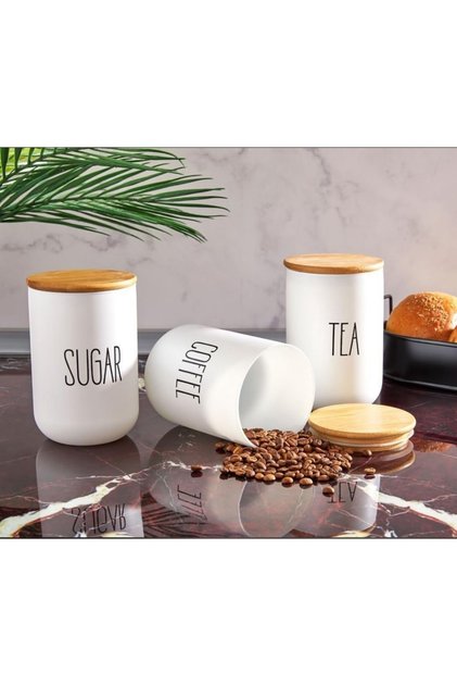 3-Piece Glass Spice Set with Bamboo Lid Luxury Kitchen Set 1000 Ml White