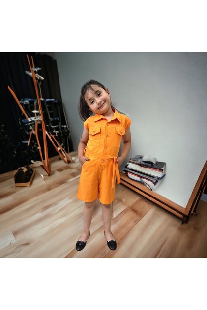 Girl's Jumpsuit with Shorts/Buttoned Pocket Detailed/Short Jumpsuit