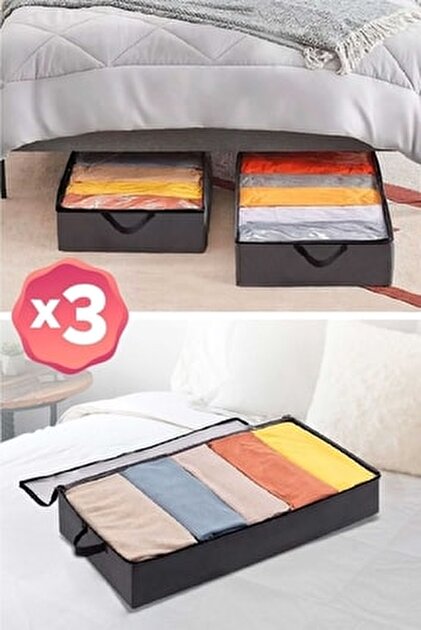 Serstil 6 Adet - Antrasit Yatak Altı Baza Hurcu Fermuarlı Saklama