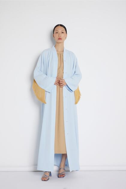 Saçak Detaylı Abaya Açık mavi