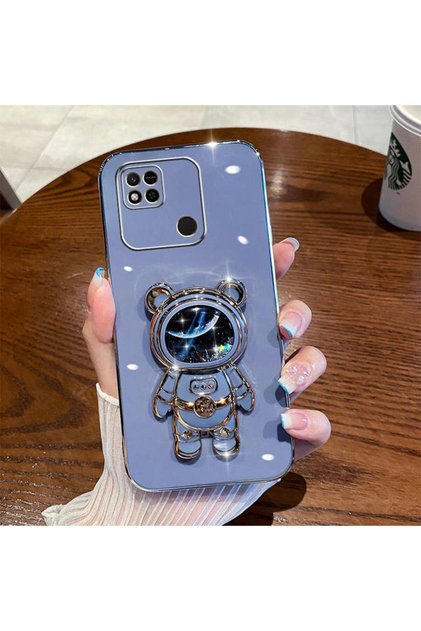 Xiaomi Redmi 10C - Poco C40 Compatible Liquid Liquid Glitter Starry Teddy Bear Astronaut Stand Case