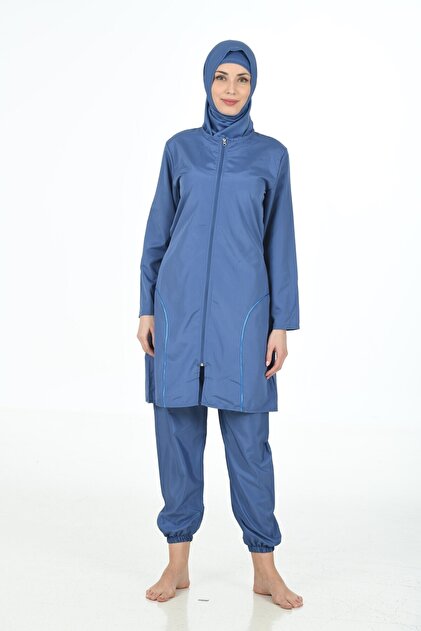 Parachute Fabric Solid Color Full Covered Oversize Hijab Swimsuit 3369