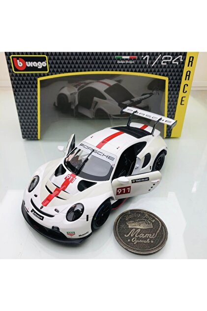 Burago 2023 Yeni -New Porsche 911 RSR GT #911 White / Red 1:24