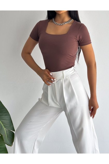 WOMEN'S SHORT SLEEVE SQUARE COLLAR VISCOSE BLOUSE BLZ11870