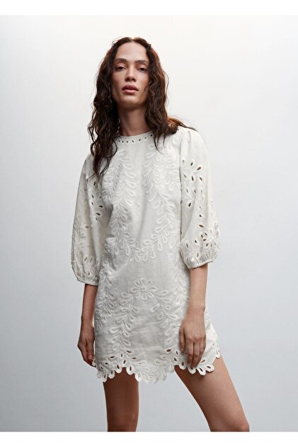 MANGO Embroidered Openwork Knitted Dress- Trendyol
