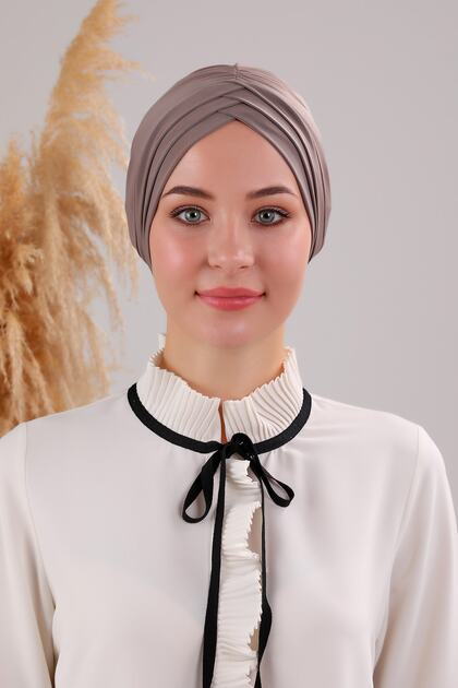 Women's Three-Striped Cross Ready-made Turban Outer Bonnet Mink