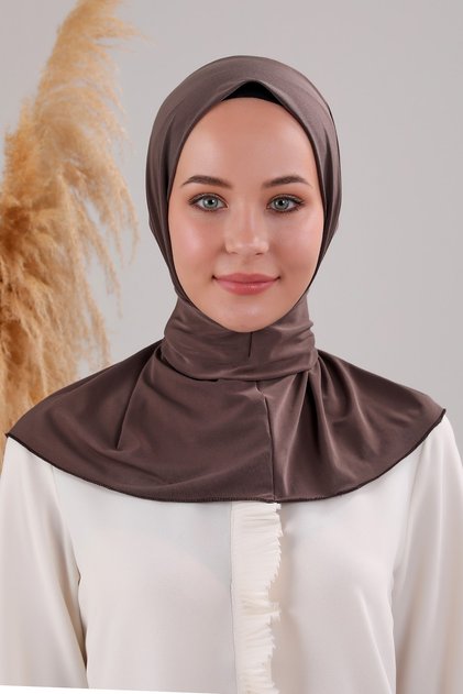 Women's Hijab Practical Snap Fastener Sandy Scarf Ready-made Shawl Brown