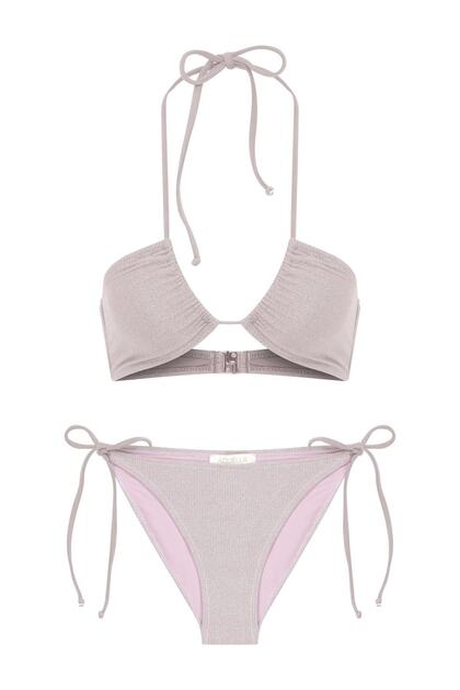 Halter Neck Shiny Glitter Lilac Bikini Set