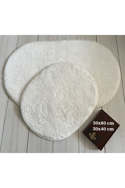 50x80/50x40. 2 Piece Bathroom Rug Plush Fleece Carpet White Oval