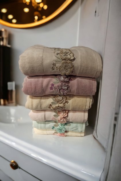6 Pack Hobby 3D Embroidered Velvet Hand Towels 50X90Cm
