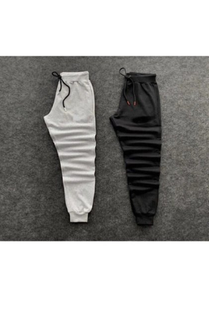 Nisex Winter Cotton Grey-black Slim Fit Sweatpants 2-Piece