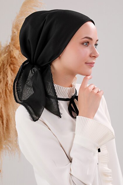 Women's Hijab Inner Hijab Inner Cheesecloth Bottom Cheesecloth Black Embroidered Cheesecloth