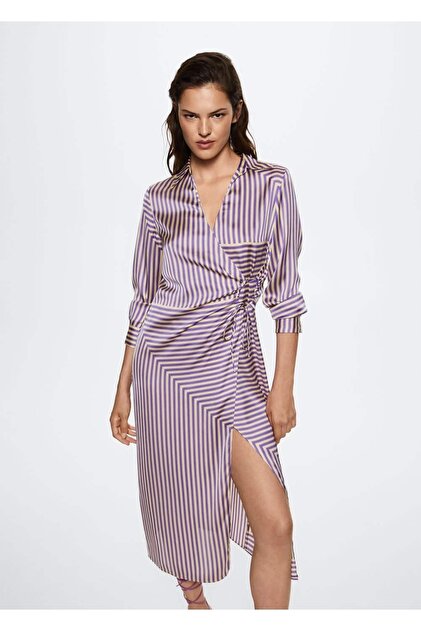 MANGO Striped Satin Dress- Trendyol