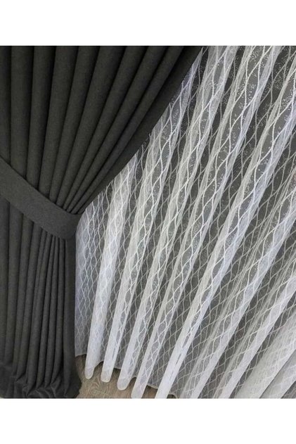 Ütü Istemez Baklava Dilim Desen Petek Üstü Salon Mutfak Perdesi 1x2 Seyrek Pileli Tül Perde