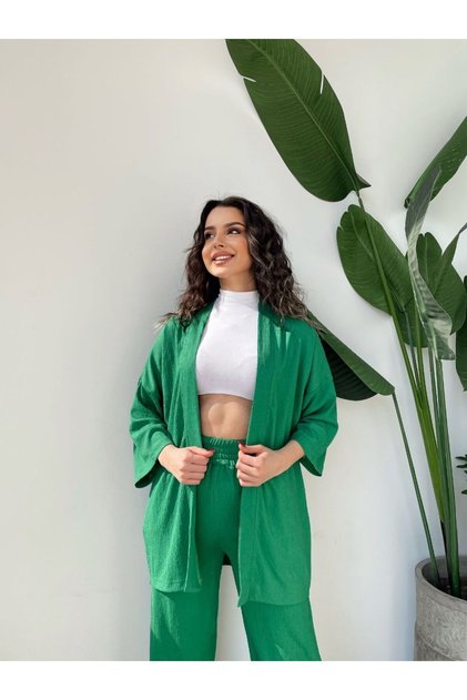Kimono Seersucker Top and Bottom Set
