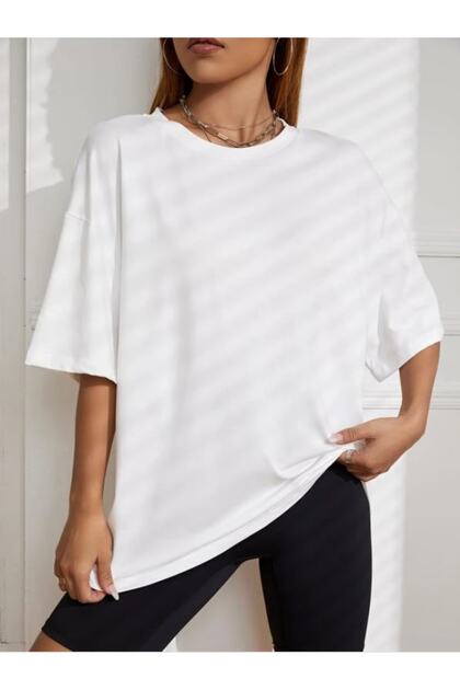 t-shirt white oversize plain crew neck