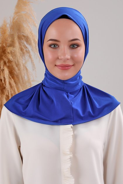 Women's Hijab Practical Snap Fastener Sandy Scarf Ready-made Shawl Cobalt Blue