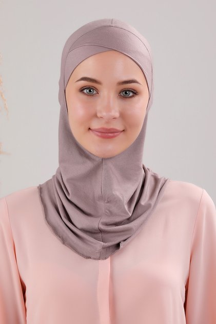 Hijab Hijab Cross Bonnet with Neck Collar Lycra Flexible Combed Cotton Bonnet Mink