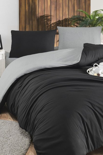 200X200 Elastic Sheet Solid Color Duvet Cover Set King Size Gray-Black