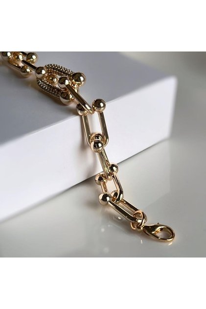 Tifany Model Gold Renk Pirinç Üzeri Altın Kaplama Bileklik