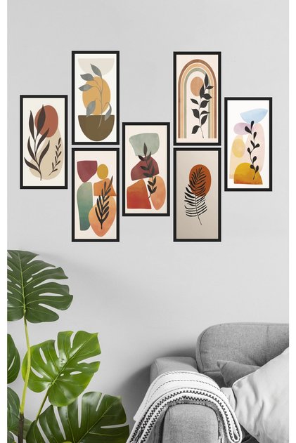 7 Piece Bohemian Leaves Wall Decor - Painting Set for Living Room Living Room Bedroom Kitchen Office Entrance