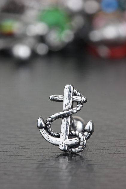 316L Cerrahi Çelik Kıkırdak Tragus Helix Vintage Antik Gotik Etnik Tasarım Halatlı Çapa Piercing