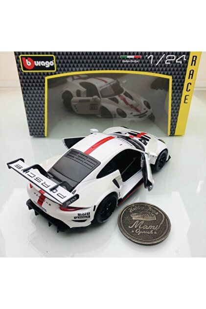 Burago 2023 Yeni -New Porsche 911 RSR GT #911 White / Red 1:24