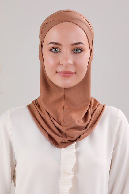 Hijab Hijab Crossed Bonnet with Neck Collar Lycra Flexible Combed Cotton Ninja Bonnet Cinnamon