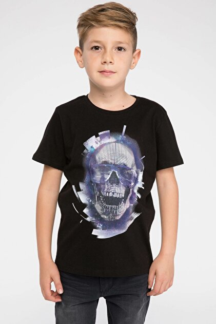 DeFacto Siyah Genç Erkek Kuru Kafa Baskılı T-Shirt - 1