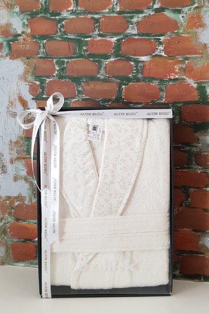 Camellia Shawl Collar Bathrobe + Head Towel Set - Size m