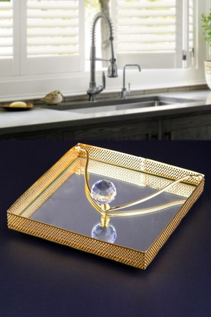 Manor Altın Kaplama Aynalı Taşlı Peçetelik-sırma - 1
