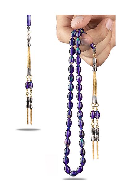 Parted Fossil 7*11 Mm Bead Cut Powder Amber Rosary Broom with Tassel Rosary