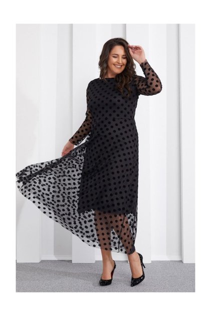Polka Dot Printed Tulle Dress Black
