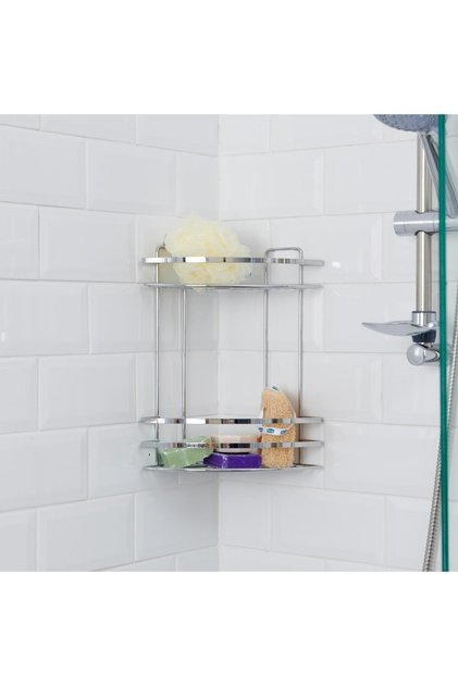 2 Tier Corner Bathroom Shelf - Chrome Finish - Shower Shelf