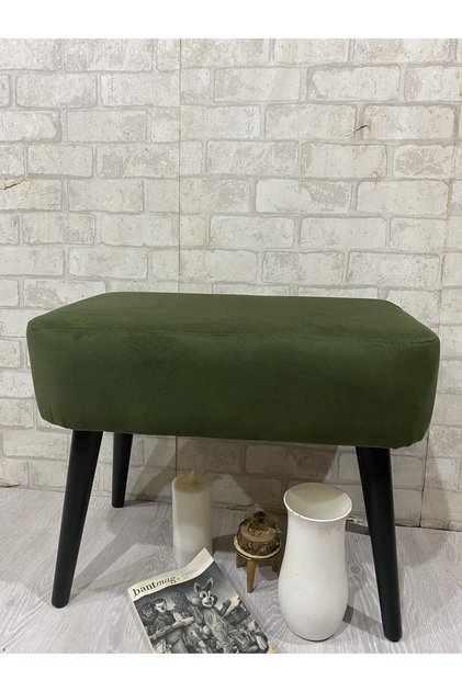 puf, yeşil puf, ahşap siyah ayak ,spor dikiş, modern tasarım ,şık görünüm