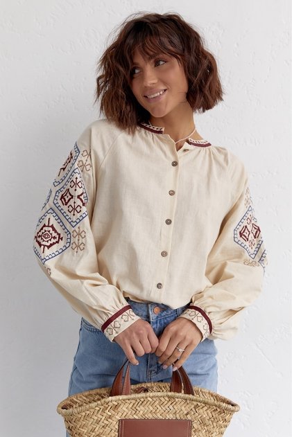 Vintage-Hemd mit Stickerei und ethnischem Muster für Damen, neue Saison