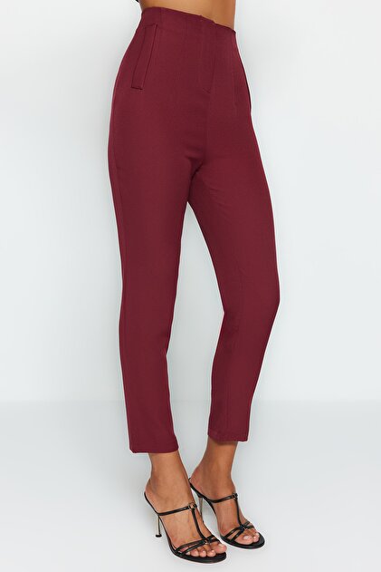 Trendyol Collection High Waist Ankle Length Dark Burgundy Cigarette Pants